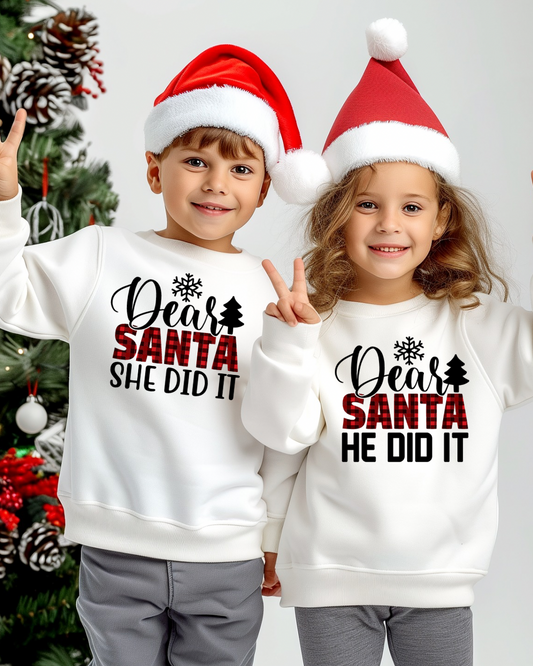 Dear Santa, He/She Did It Kids Crewneck Sweatshirt