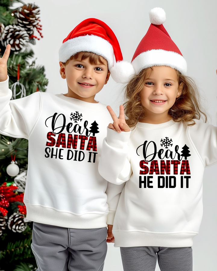 Dear Santa, He/She Did It Kids Crewneck Sweatshirt