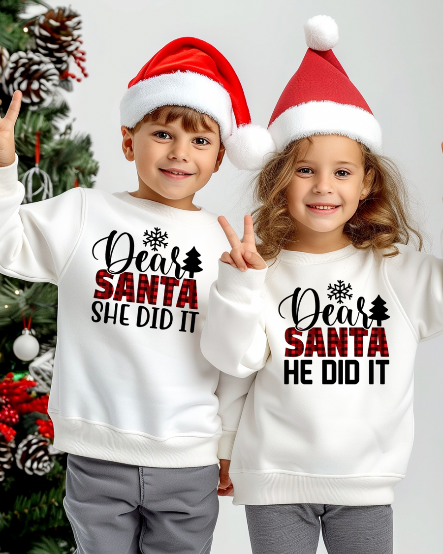 Dear Santa, He/She Did It Kids Crewneck Sweatshirt