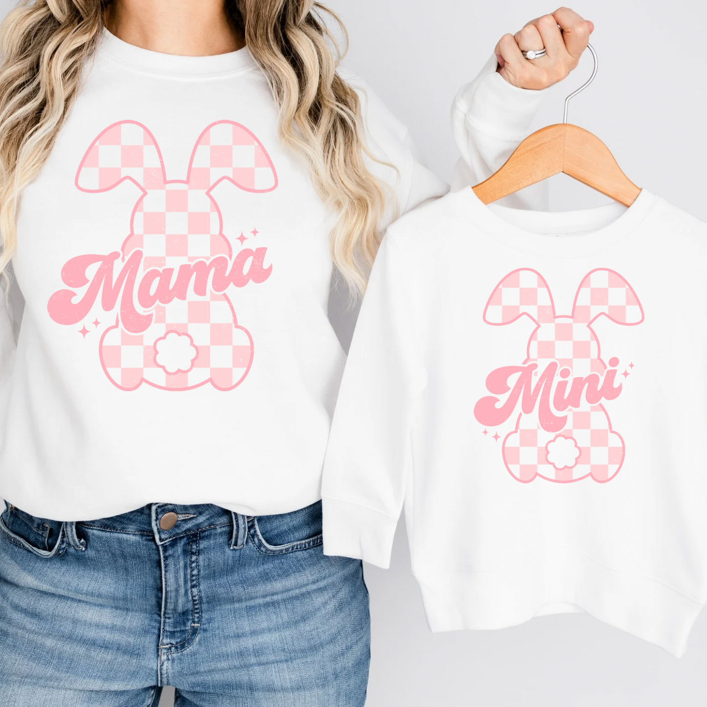 MAMA + MINI Checkered Bunny Women’s & Kids Combo Crewneck