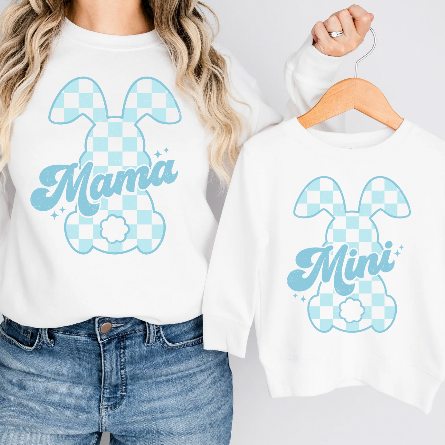 MAMA + MINI Checkered Bunny Women’s & Kids Combo Crewneck