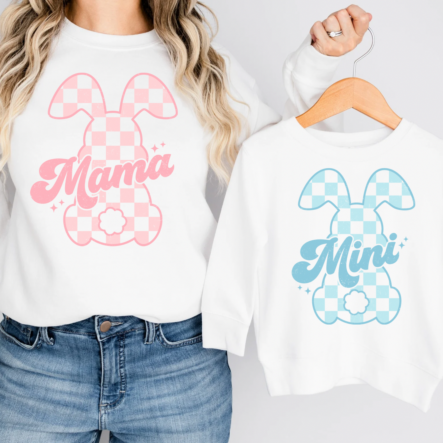 MAMA + MINI Checkered Bunny Women’s & Kids Combo Crewneck