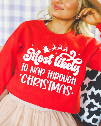 Most Likely To Nap During Christmas Women’s Crewneck Sweatshirt