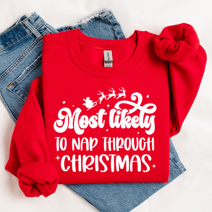 Most Likely To Nap During Christmas Women’s Crewneck Sweatshirt