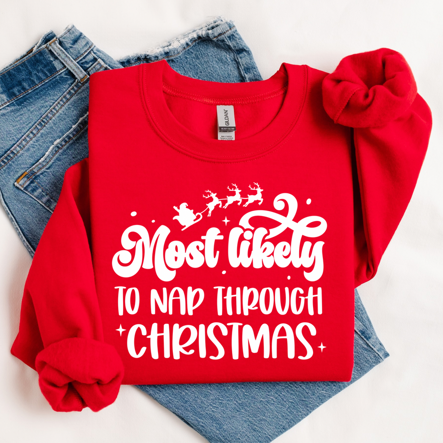 Most Likely To Nap During Christmas Women’s Crewneck Sweatshirt