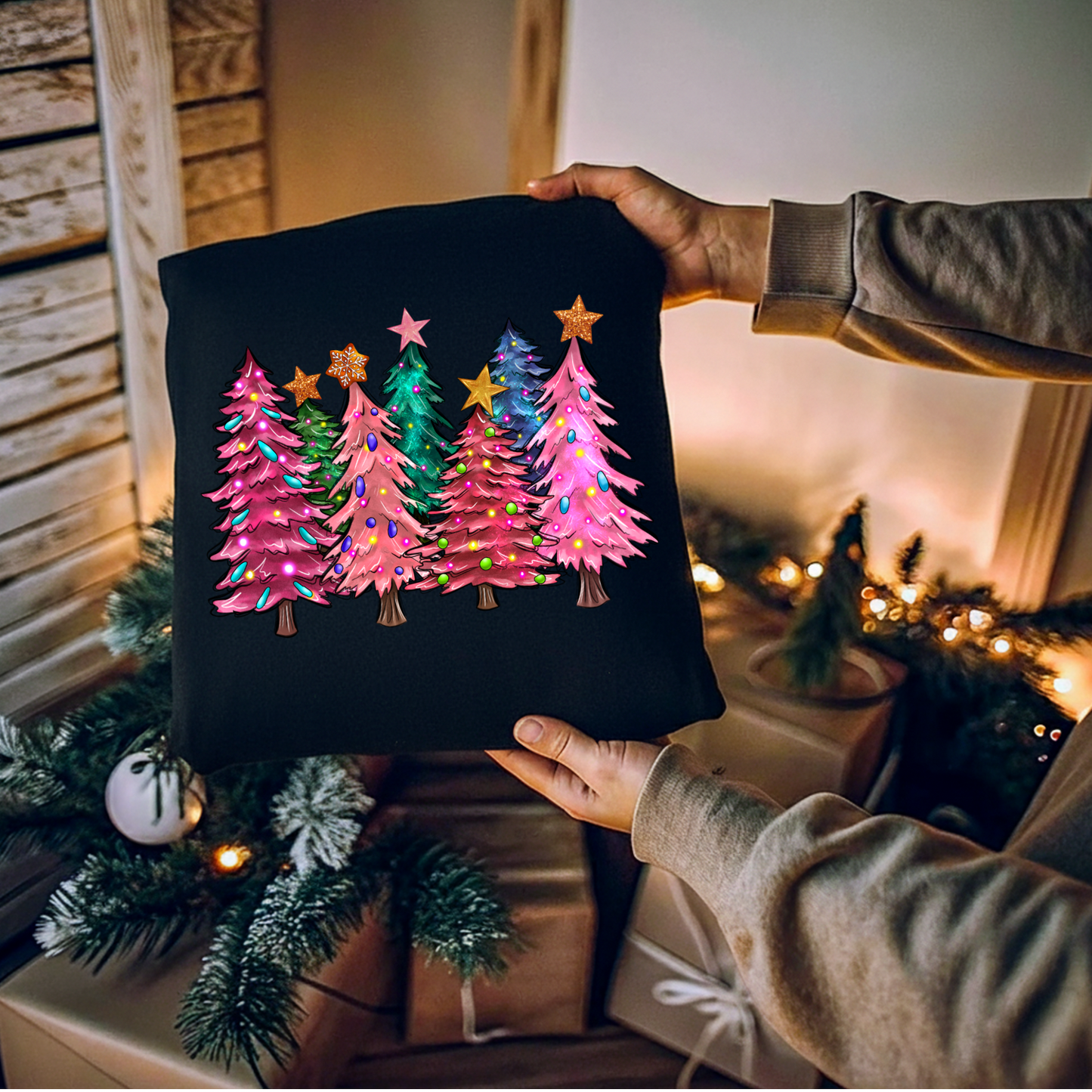 Pink-Mas Tree Crewneck Sweatshirt